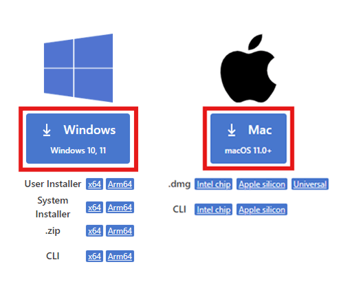 Text editor download screen with rectangles indicating the place to click